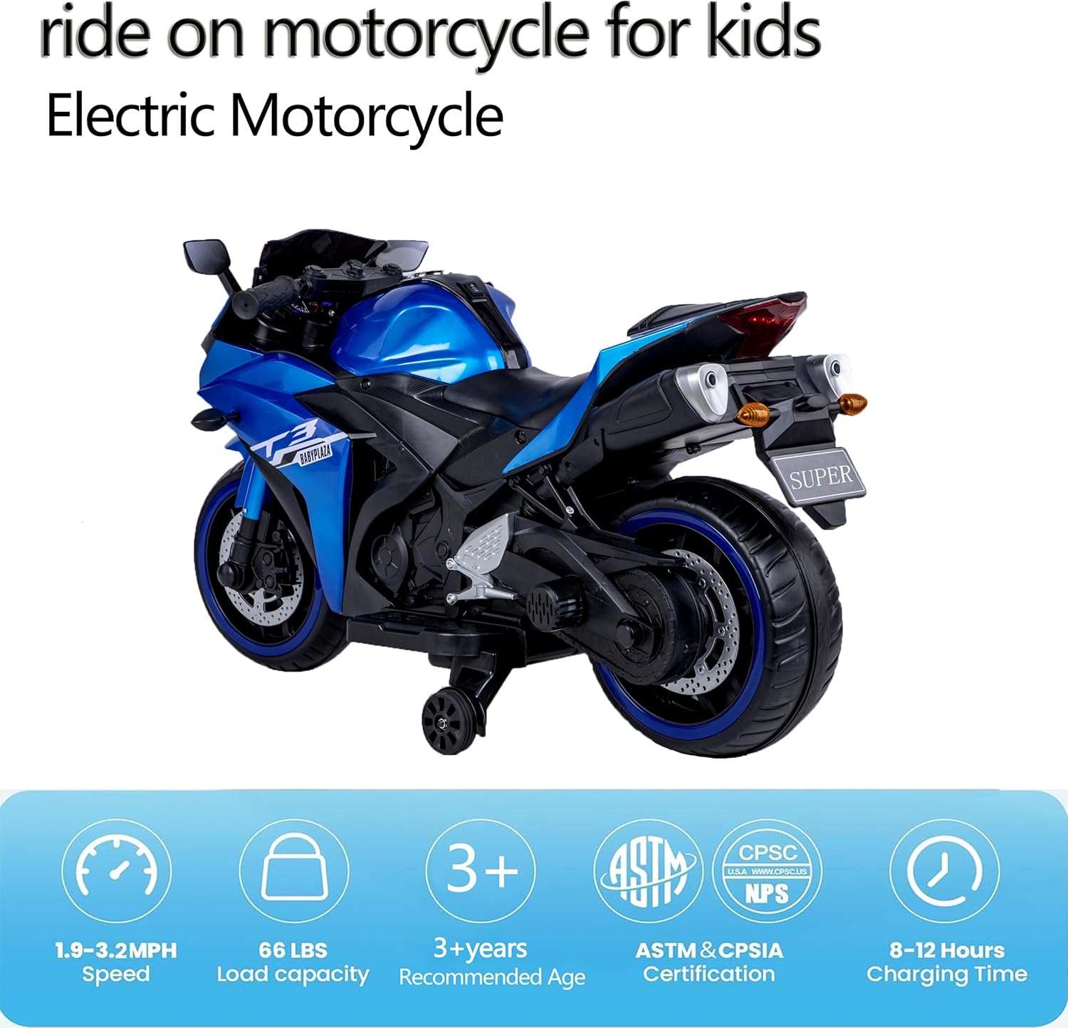T3 Kids Electric Motorcycle with Training Wheels mississippipowersports