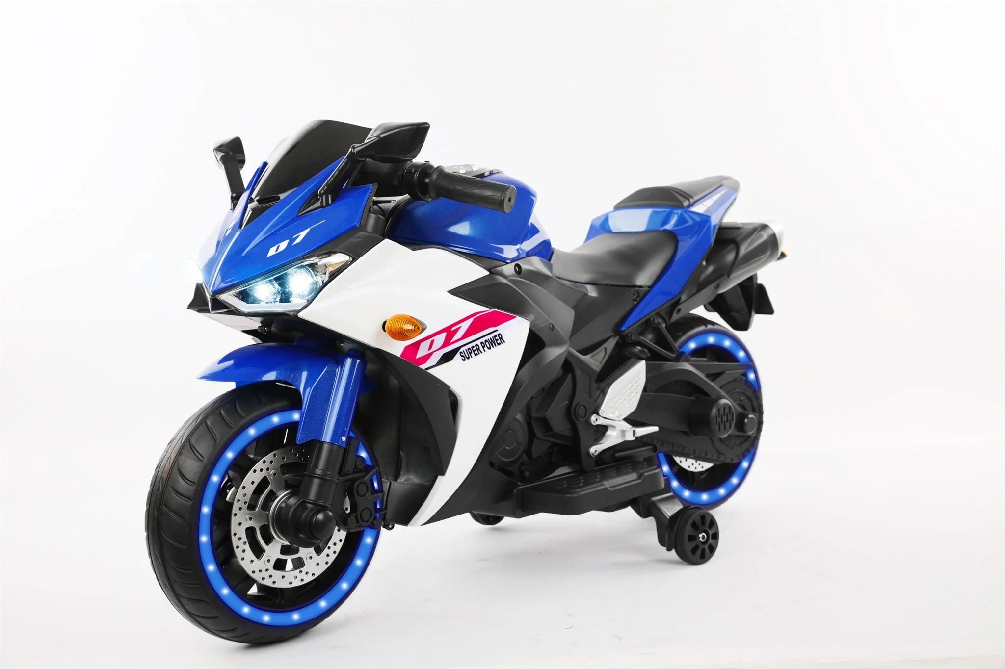 12V Kids Racing Style Ride-On Bike – Bluetooth, Music, Lights, Leather Seat mississippipowersports