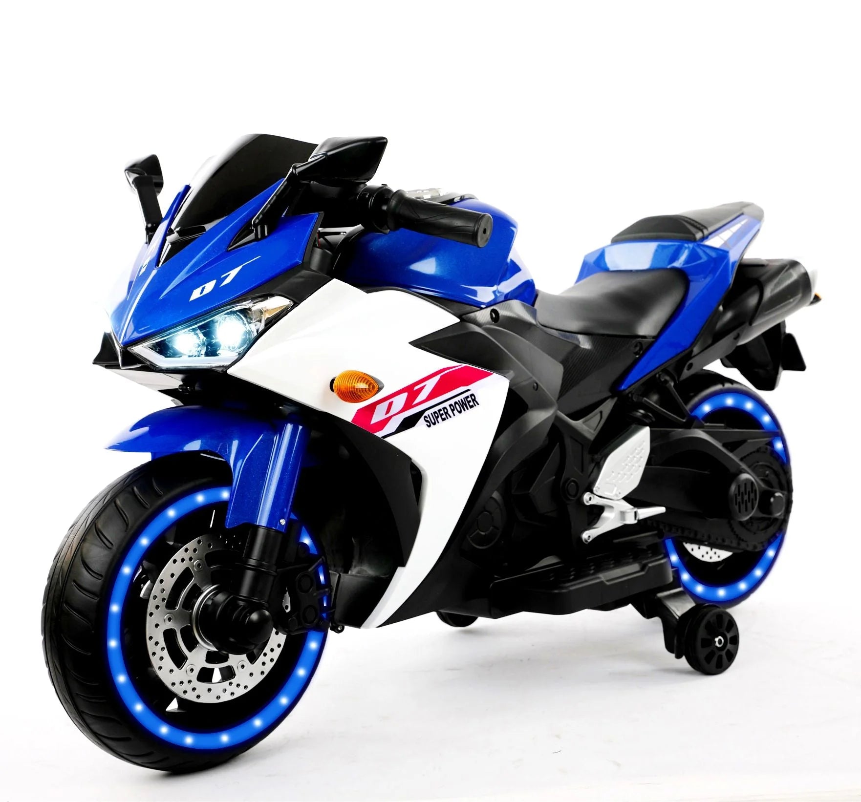 12V Kids Racing Style Ride-On Bike – Bluetooth, Music, Lights, Leather Seat mississippipowersports