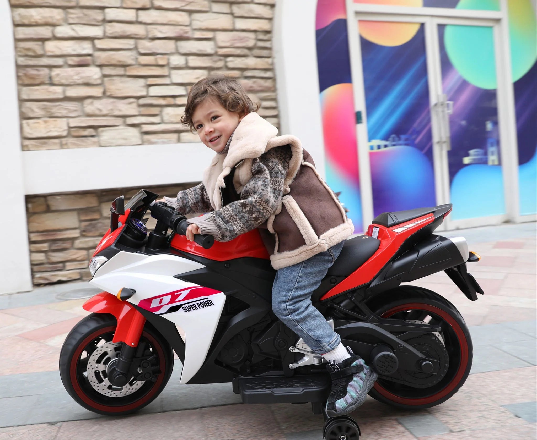 12V Kids Racing Style Ride-On Bike – Bluetooth, Music, Lights, Leather Seat mississippipowersports